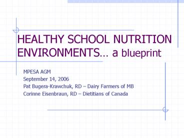 HEALTHY SCHOOL NUTRITION ENVIRONMENTS a blueprint