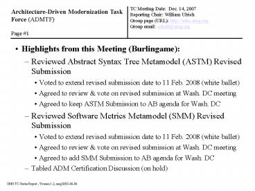Highlights from this Meeting Burlingame: