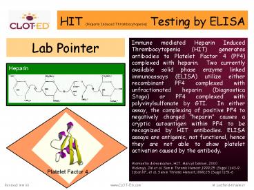 HIT Heparin Induced Thrombocytopenia Testing by ELISA