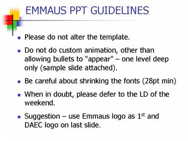 EMMAUS PPT GUIDELINES