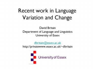 Recent work in Language Variation and Change
