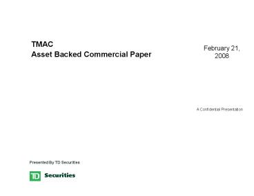 TMAC Asset Backed Commercial Paper