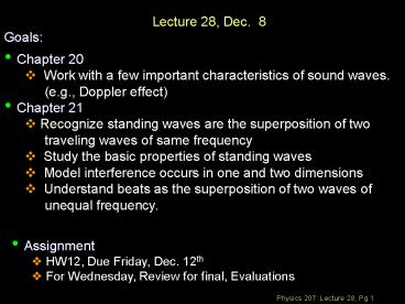 Lecture 28, Dec. 8
