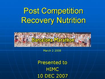 Post Competition Recovery Nutrition