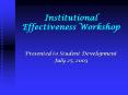 Institutional Effectiveness Workshop PowerPoint PPT Presentation