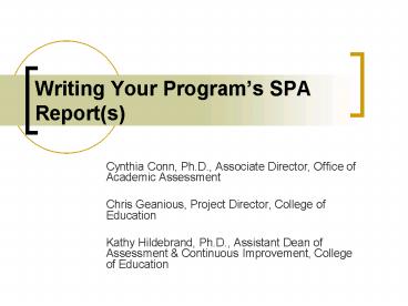 Writing Your Programs SPA Reports