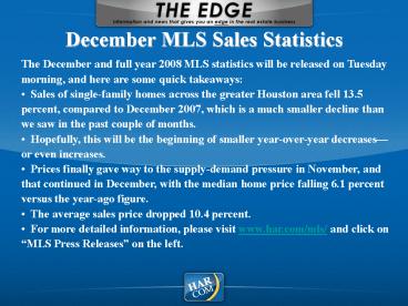December MLS Sales Statistics