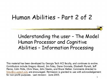Human Abilities Part 2 of 2