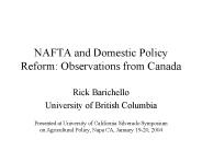 NAFTA and Domestic Policy Reform: Observations from Canada