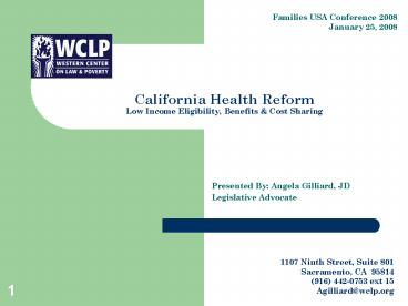 California Health Reform Low Income Eligibility, Benefits