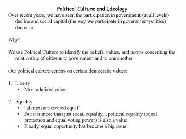 Political Culture and Ideology