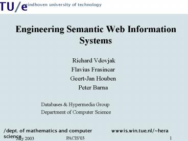 Engineering Semantic Web Information Systems