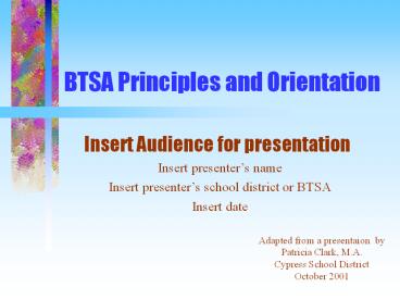 BTSA Principles and Orientation