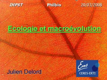 Ecologie et macrovolution