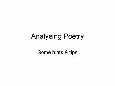 Analysing Poetry