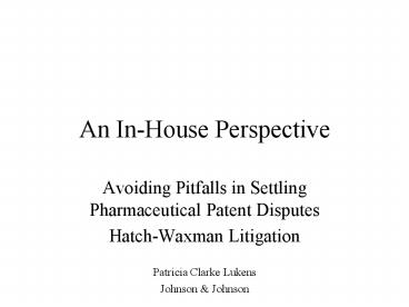 An InHouse Perspective