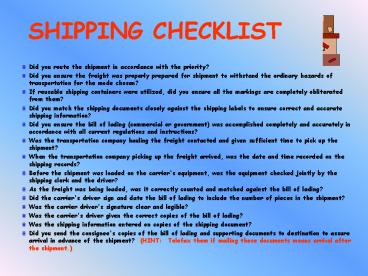 SHIPPING CHECKLIST
