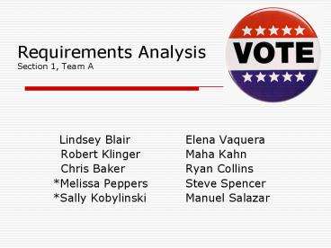 Requirements Analysis Section 1, Team A
