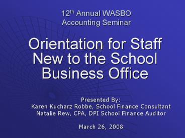 12th Annual WASBO Accounting Seminar