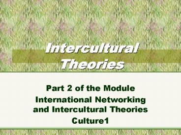 Intercultural Theories