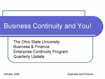 Business Continuity and You