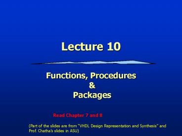 Functions, Procedures