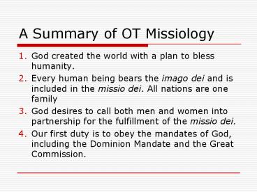 A Summary of OT Missiology