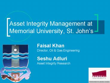 Asset Integrity Management at Memorial University, St. Johns
