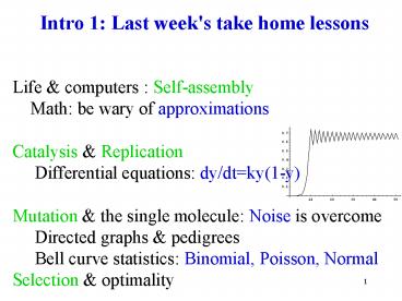 Intro 1: Last week's take home lessons