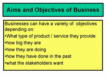 Aims and Objectives of Business