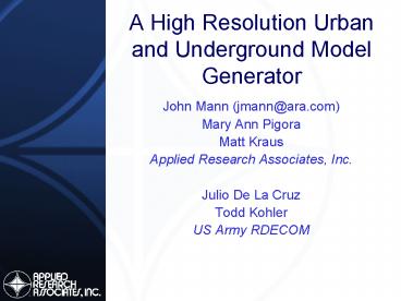 A High Resolution Urban and Underground Model Generator