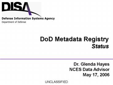 DoD Metadata Registry Status