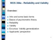 MOS 384a - Reliability and Validity