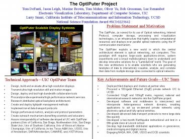 The OptIPuter Project