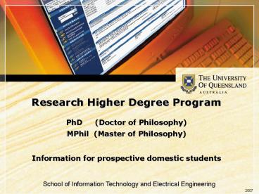 Research Higher Degree Program
