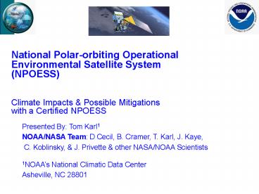 National Polarorbiting Operational Environmental Satellite System NPOESS Climate Impacts