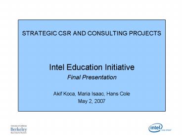 STRATEGIC CSR AND CONSULTING PROJECTS