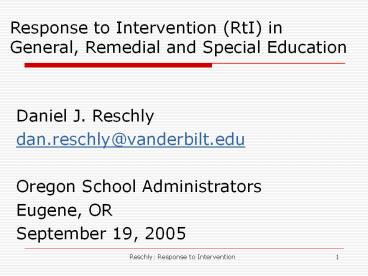Response to Intervention (RtI) in General, Remedial and Special Education