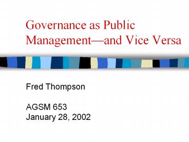 Governance as Public Management