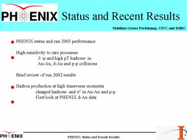 Status and Recent Results