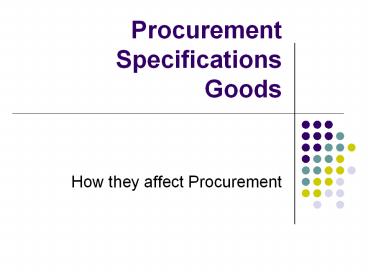Procurement Specifications Goods
