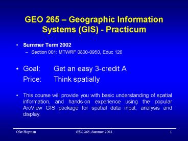 GEO 265 Geographic Information Systems GIS Practicum