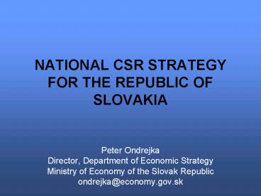 NATIONAL CSR STRATEGY FOR THE REPUBLIC OF SLOVAKIA