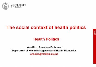 The social context of health politics Health Politics