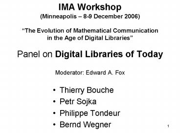 IMA Workshop (Minneapolis 