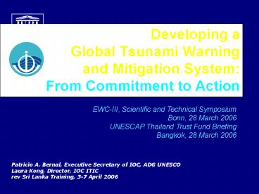 Developing a Global Tsunami Warning and Mitigation System: From Commitment to Action