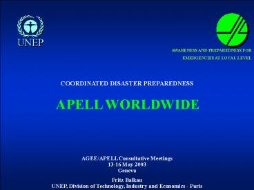 AGEE/APELL Consultative Meetings 13-16 May 2003 Geneva