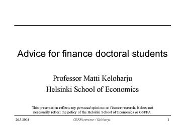 Advice for finance doctoral students