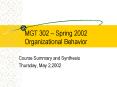 MGT 302 Spring 2002 Organizational Behavior PowerPoint PPT Presentation