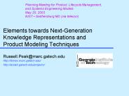 Elements towards Next-Generation Knowledge Representations and Product Modeling Techniques